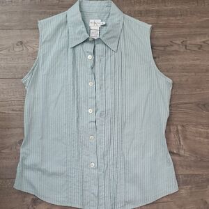 Calvin Klein Light Blue Sleeveless Pintuck Button-Down Shirt